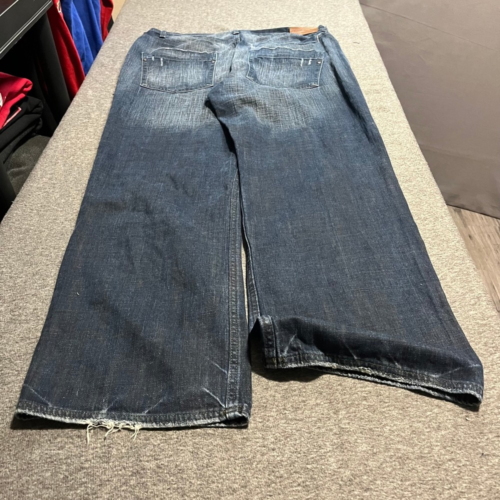 Phat Farm Vintage Baggy Wide Leg Jeans Dark Wash Distressed FB57PT155 Mens 40x34